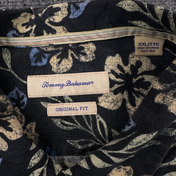 Tommy Bahama Lei Floral Camp 100% Silk Shirt Men's 2XL Black Hawaiian Vacation‎ - Picture 4 of 10